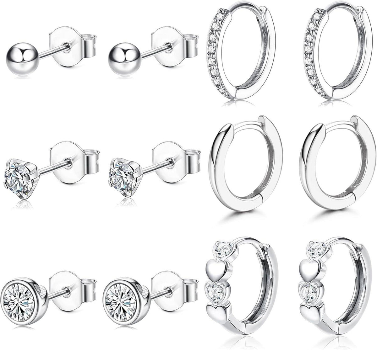 Silber 925 Ohrringe Set Zirkonia Ohrstecker Creolen Hypoallergen