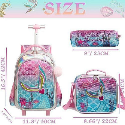 Trolley Rucksack Mädchen Rosa Meerjungfrauen 3in1 mit Rollen & Zubehör