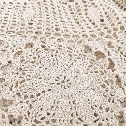 Runde Baumwoll Tischdecke Häkelspitze 180 cm Beige Vintage