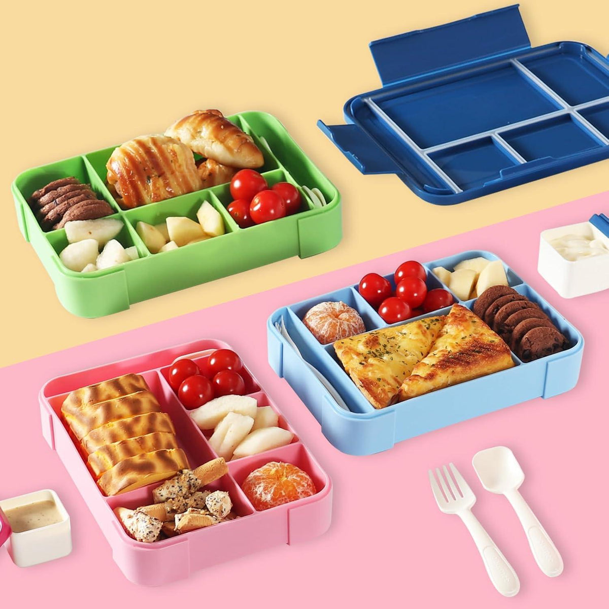 Brotdose mit Fächern 1300ml Lunchbox für Kinder Auslaufsicher Bento