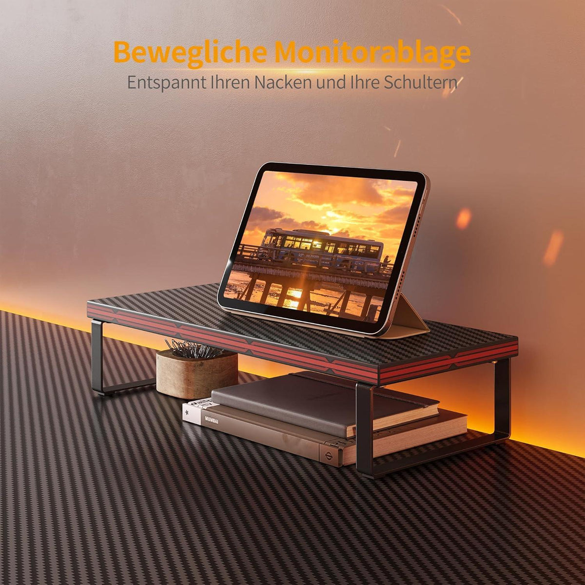 Gaming Eckschreibtisch 170x120 cm Kohlefaseroberfläche Schwarz