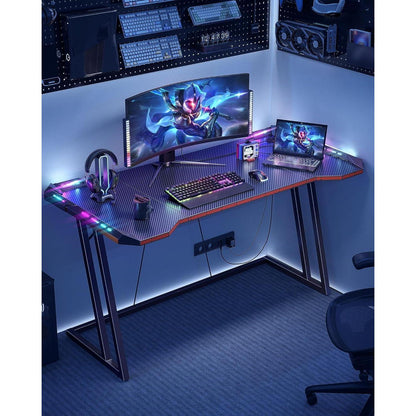 Gaming Schreibtisch LED 120x60 cm Kohlefaser Schwarz