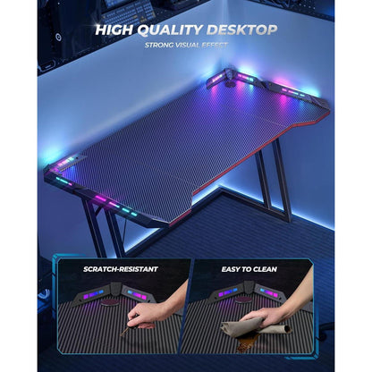 Gaming Schreibtisch LED 120x60 cm Kohlefaser Schwarz
