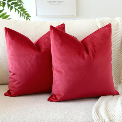 Samt Kissenbezug 50x50 cm Rot - 2er Set, Dekokissen Wohnzimmer