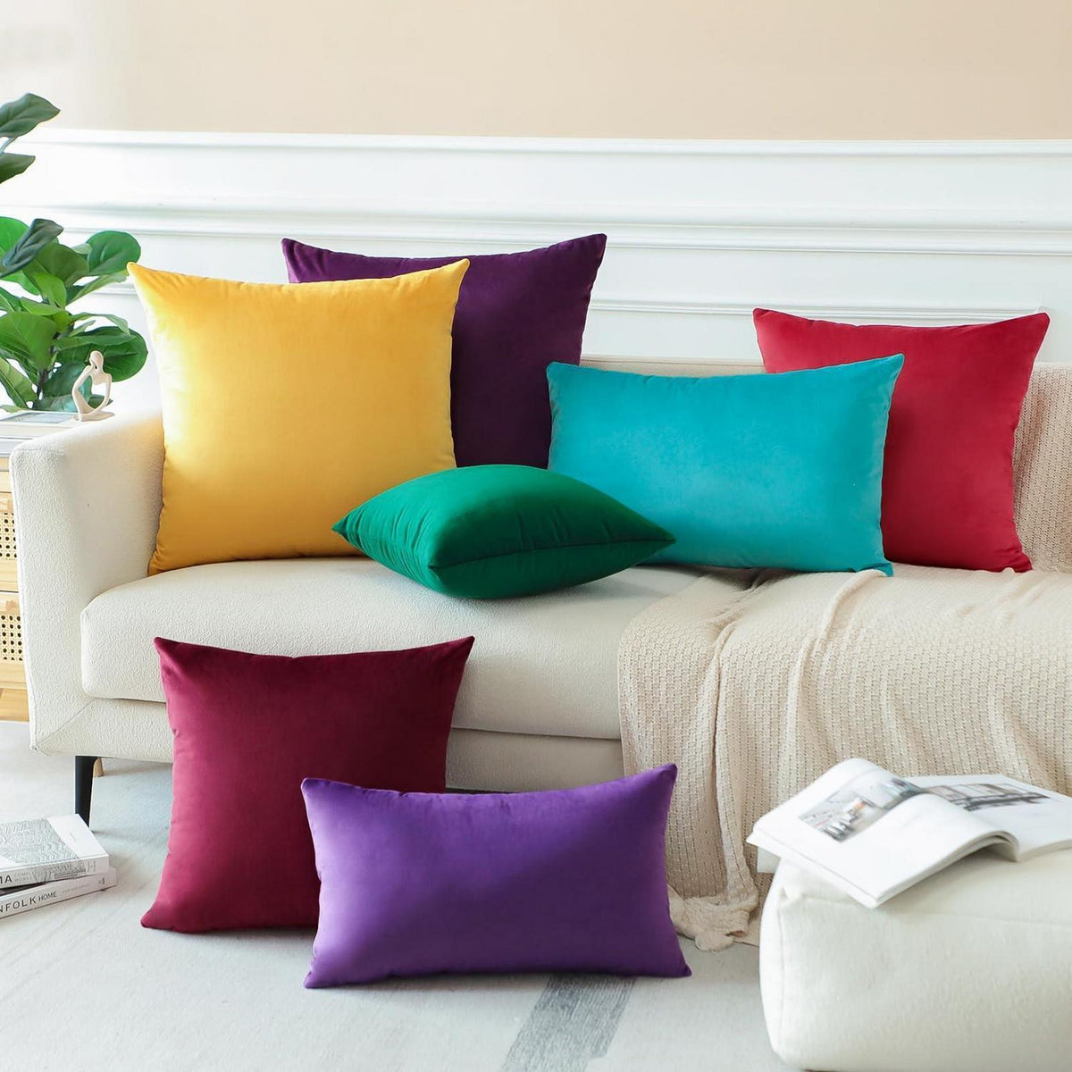 Samt Kissenbezüge 60x60 cm Aubergine Lila - 2er Set