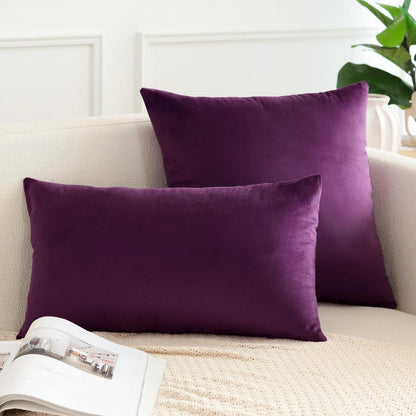 Samt Kissenbezüge 60x60 cm Aubergine Lila - 2er Set