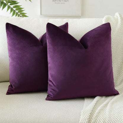 Samt Kissenbezüge 45x45 cm Aubergine Lila - 2er Set