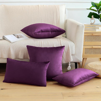 Samt Kissenbezüge 45x45 cm Aubergine Lila - 2er Set
