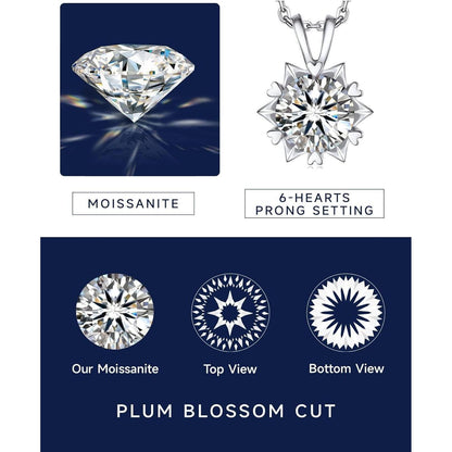 Moissanit Halskette Damen Silber 925, 2 Karat Schneeflocke Anhänger