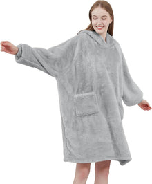 Kuschelige Hoodie Decke mit Kapuze Ärmeln Taschen Hellgrau 95x85cm