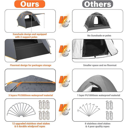 Camping Zelt 3 Personen Pop Up Automatisches 4 Jahreszeiten