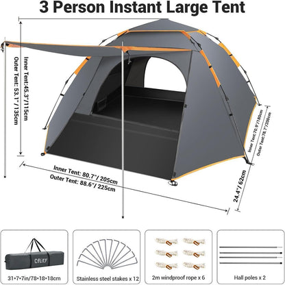 Camping Zelt 3 Personen Pop Up Automatisches 4 Jahreszeiten