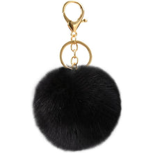 Damen Handtasche Shopper Schwarz mit Kaninchen Pelz Schlüsselanhänger