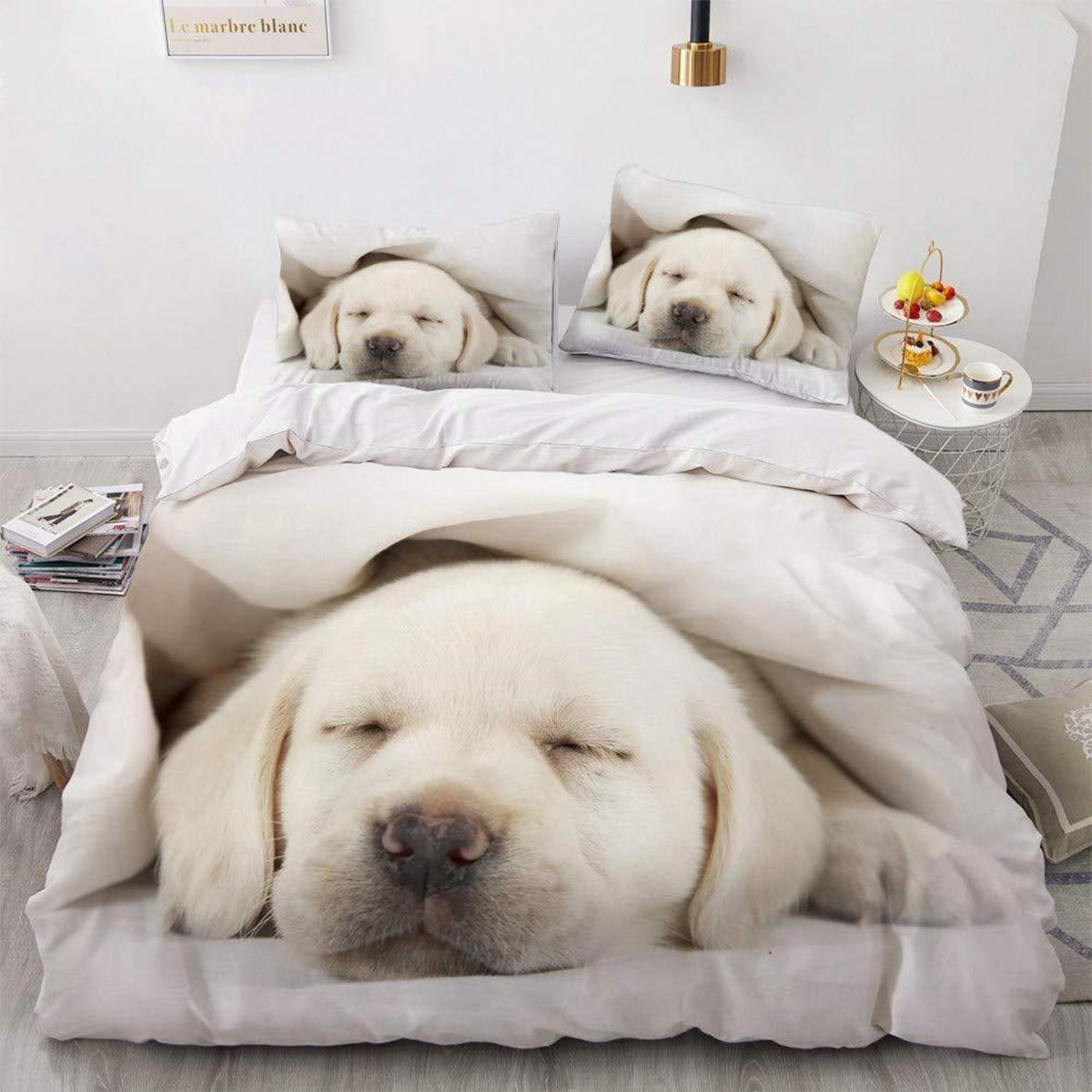 Jungen Bettwäsche 135x200, 4-teilig, Labrador Hund 3D Muster Weiß