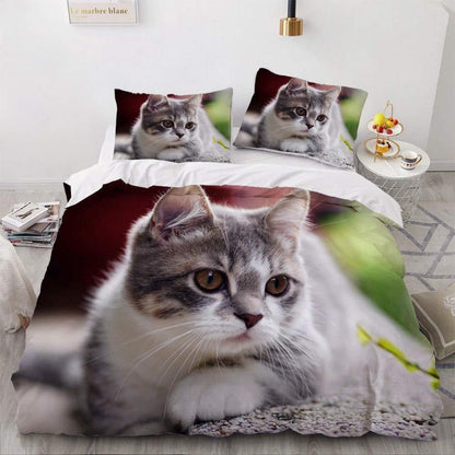 Kinder Bettwäsche Set 135x200 Grau Katze 3D Mikrofaser