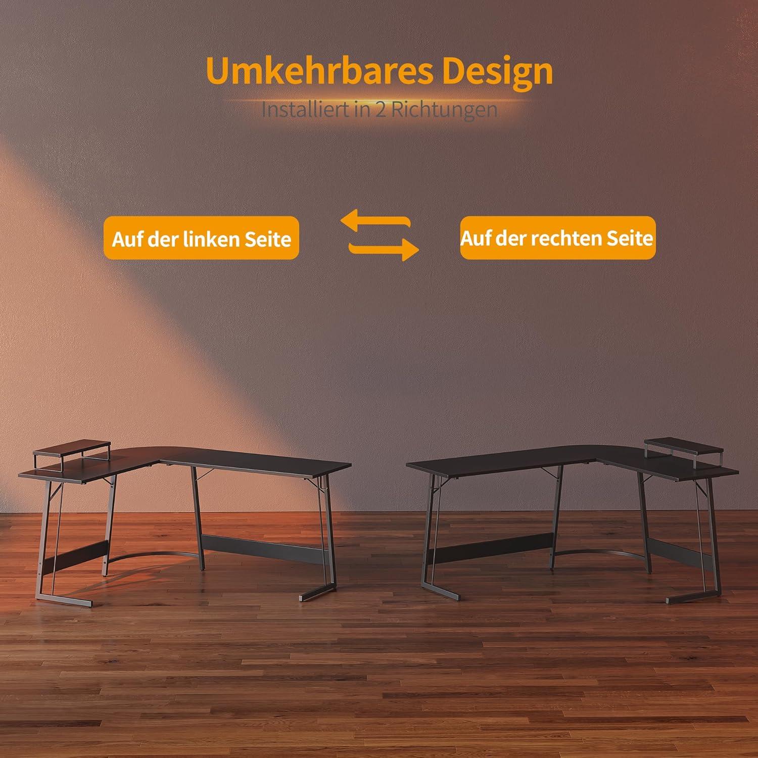 Gaming Schreibtisch L Form 150 x 120 cm Schwarz Stabil Platzsparend