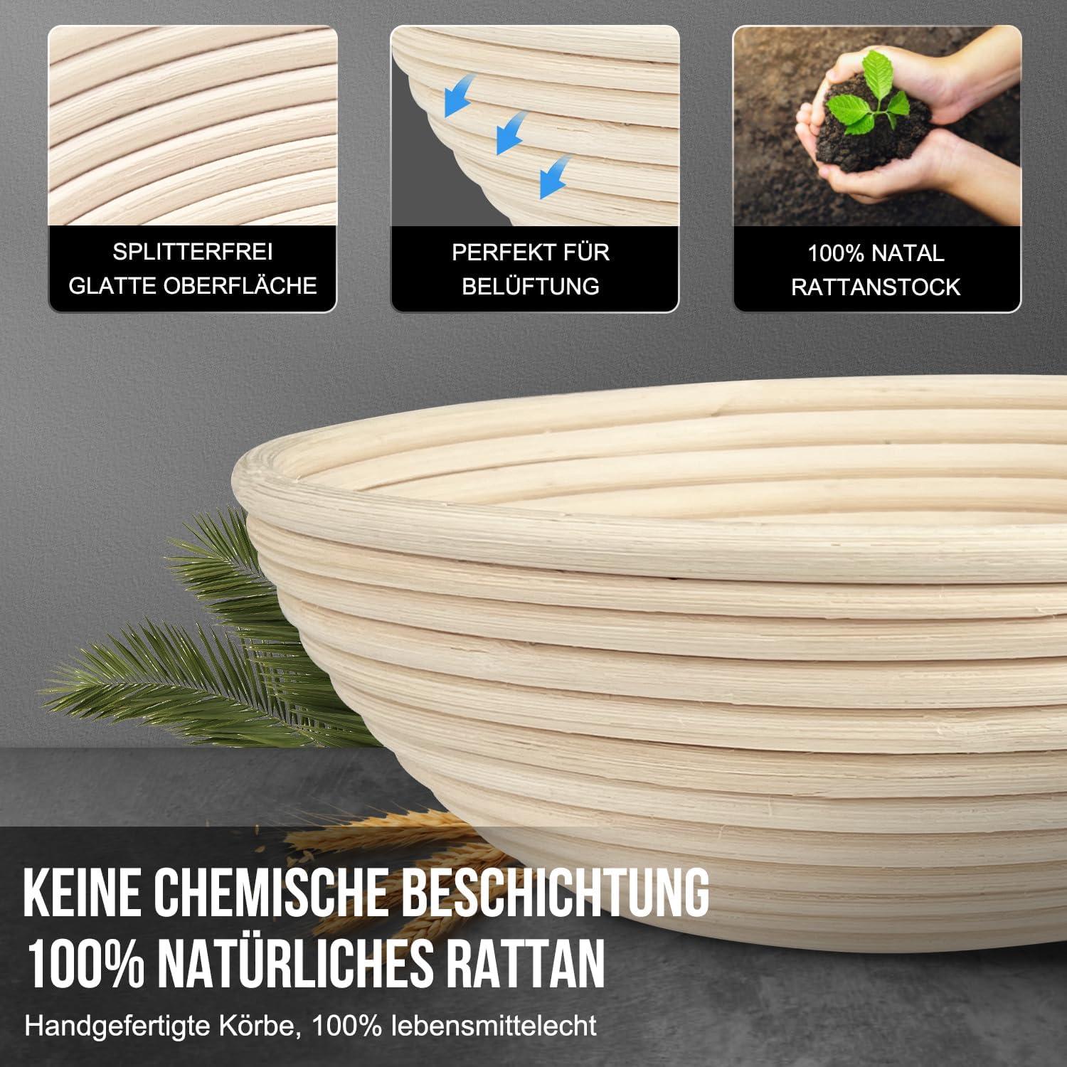 Walfos® Gärkorb Brotbacken 2er-Set Natürliches Rattan Oval
