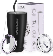 Isolierter Thermobecher mit Strohhalm und 2 Deckeln 850ml