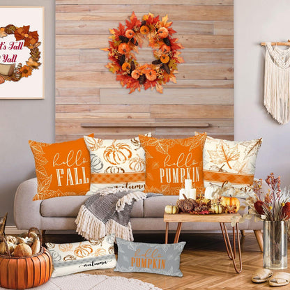 Herbst Kissenbezug Set Kürbis Truck Sonnenblumen Deko 40x40 Orange