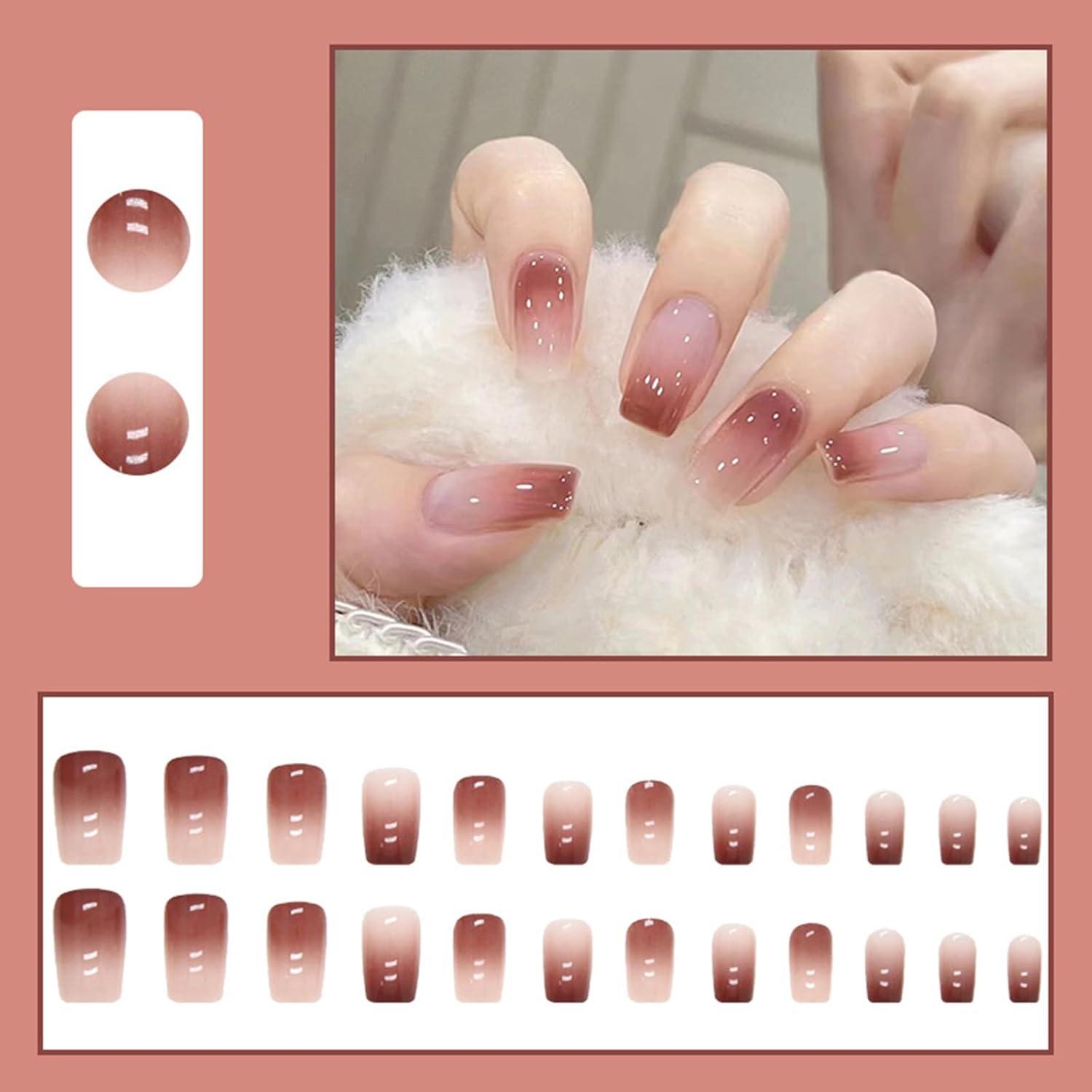 24 Stück Nude Gradient French Ballerina Kunstnägel mit