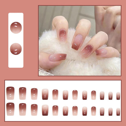 24 Stück Nude Gradient French Ballerina Kunstnägel mit