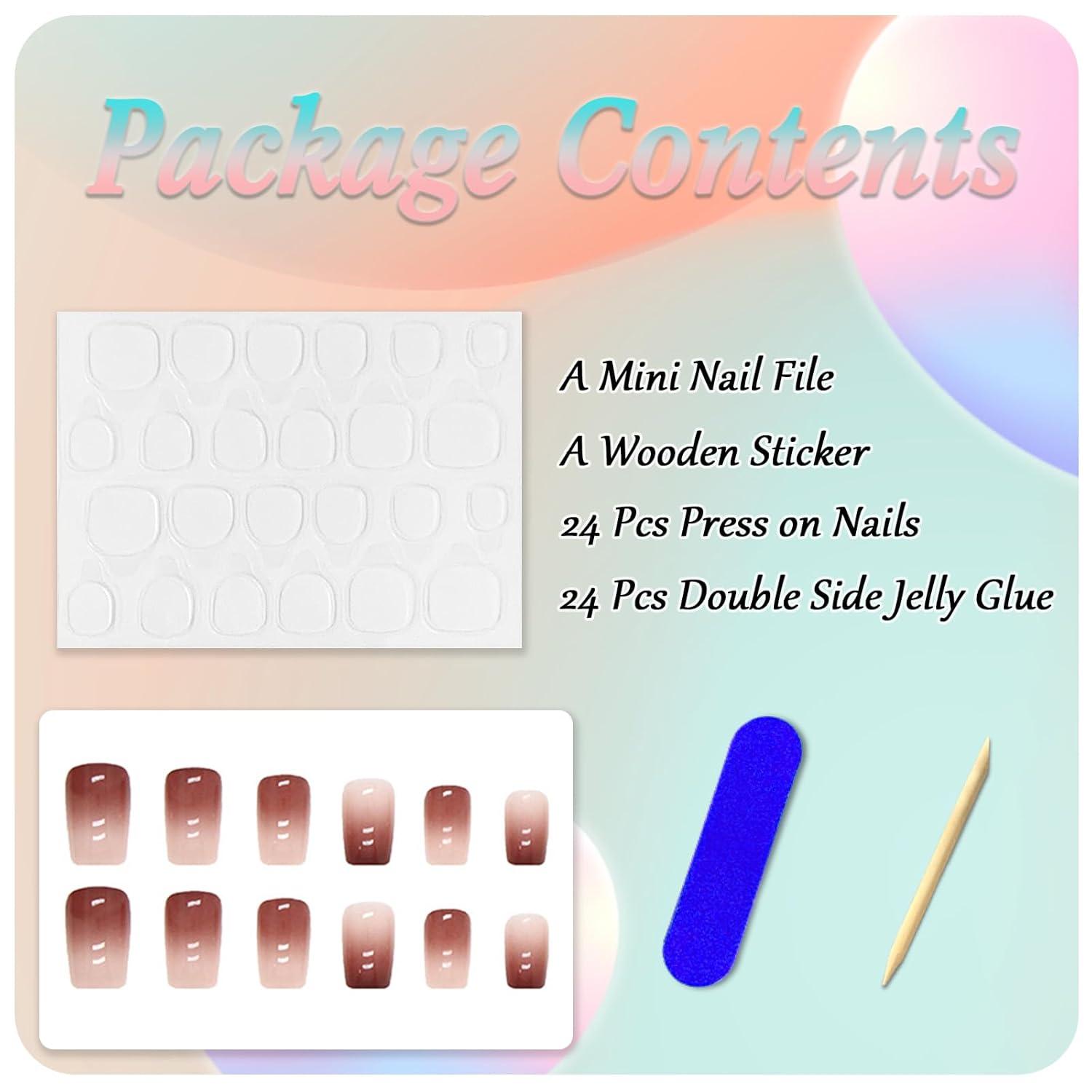 24er Set Künstliche Nägel zum Aufkleben Ballerina Acryl Falsche Nägel