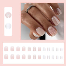 24 Stück Künstliche Nägel Kurze Eckig Nude Glitzer French