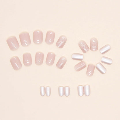 24er Pack Kunstnägel Kurz Eckig Glitzer French Style mit Nagelkleber