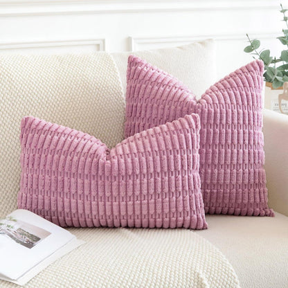 2x Kordsamt Kissenbezug 50x50 cm Rosa Lila Modern