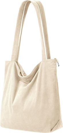 Cord Shopper Damen Beige große Handtasche mit Reißverschluss