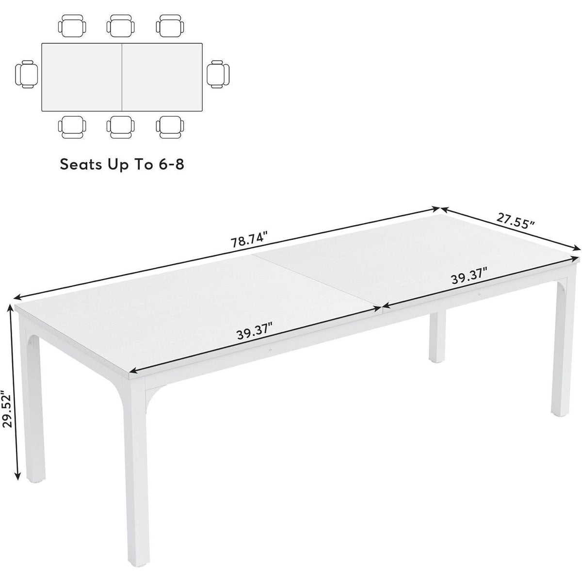 Industrietisch Esstisch 200x70cm für 6-8 Personen Weiß