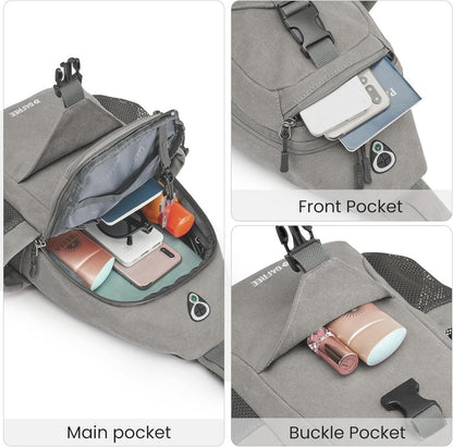 Canvas Brusttasche Schultertasche Sling Bag Herren Damen Grau
