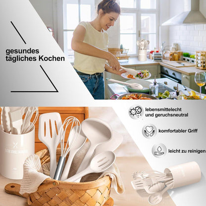 12-teiliges Silikon Kochutensilien Set mit Utensilienhalter