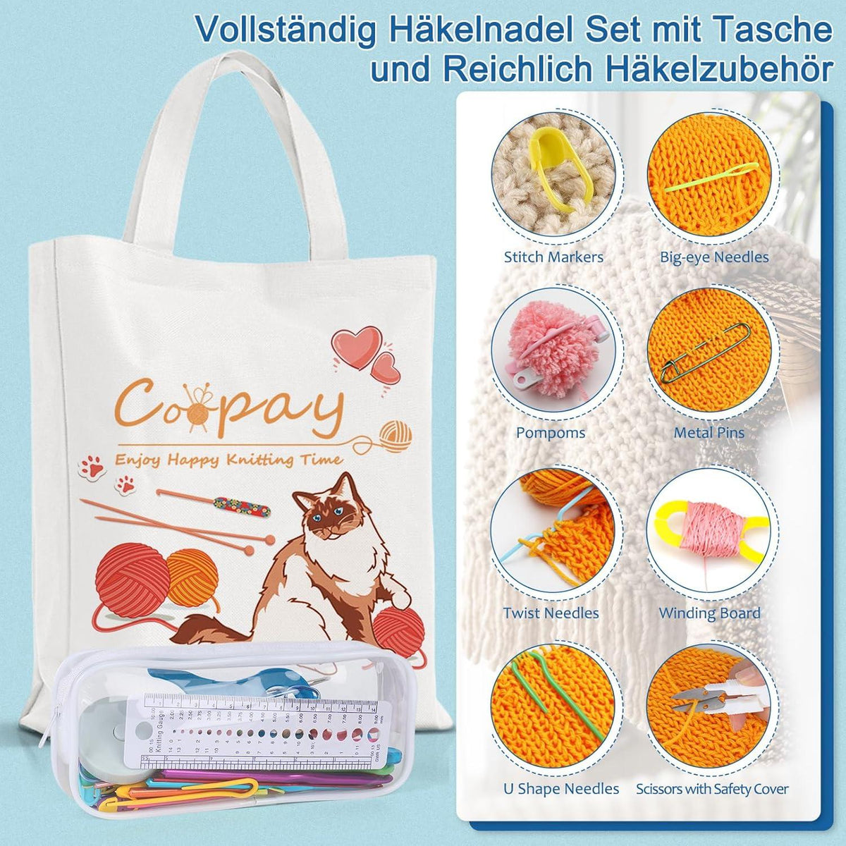 Häkelset für Anfänger: 86-teiliges Häkelnadel Set mit 20