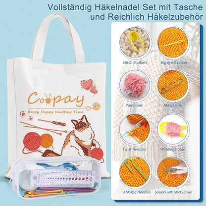 Häkelset für Anfänger: 86-teiliges Häkelnadel Set mit 20