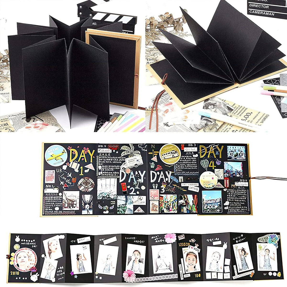 Fotoalbum zum Selbstgestalten A4 Schwarz 34 Seiten Fotobuch Scrapbook