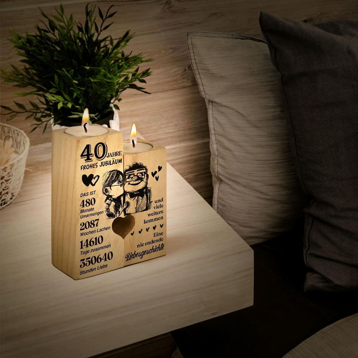 Rubinhochzeit Kerzenständer Holz Geschenk 40. Hochzeitstag