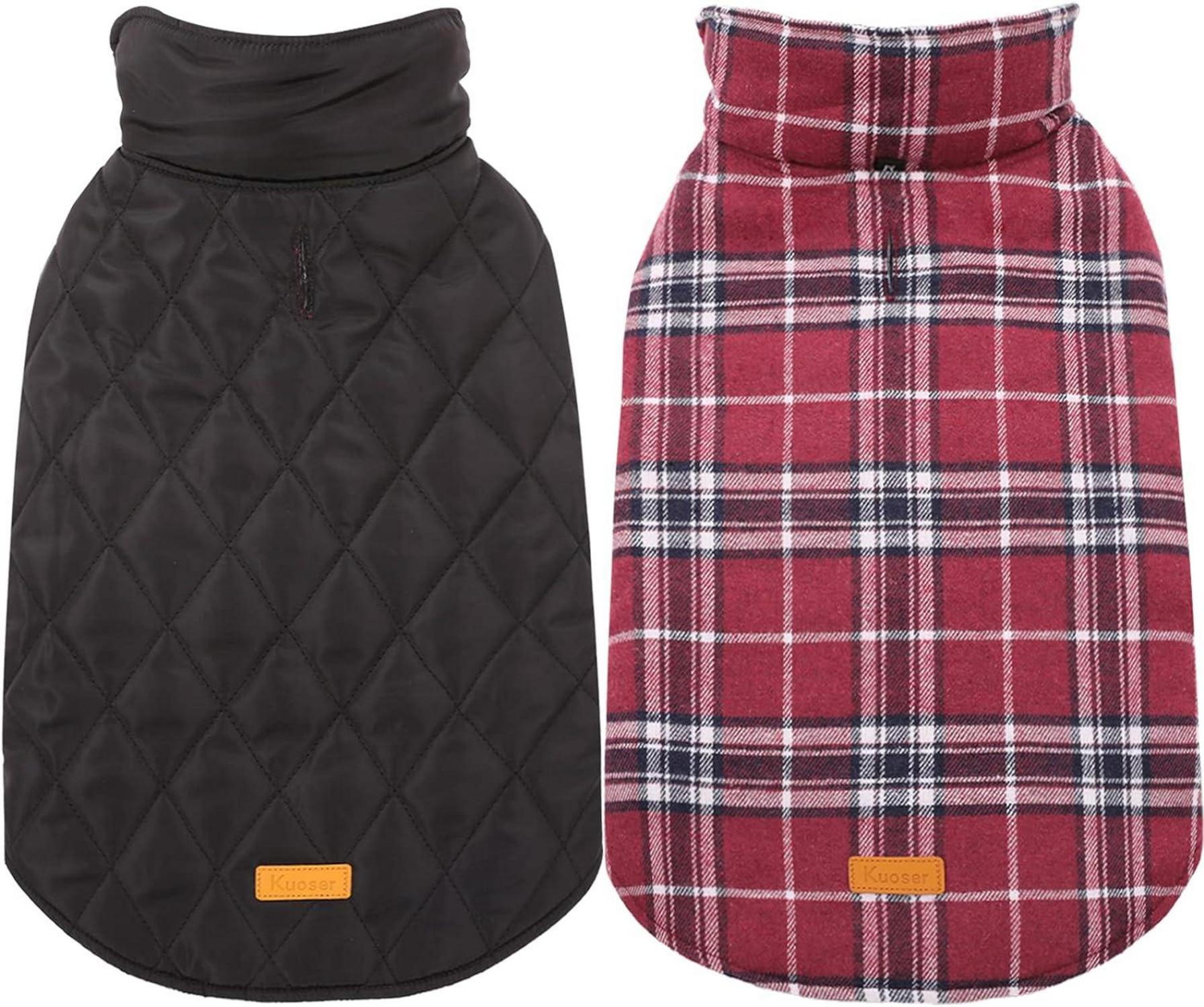 Hundemantel Winter Fleece Wasserdicht Mittelgroß Kariert Rot
