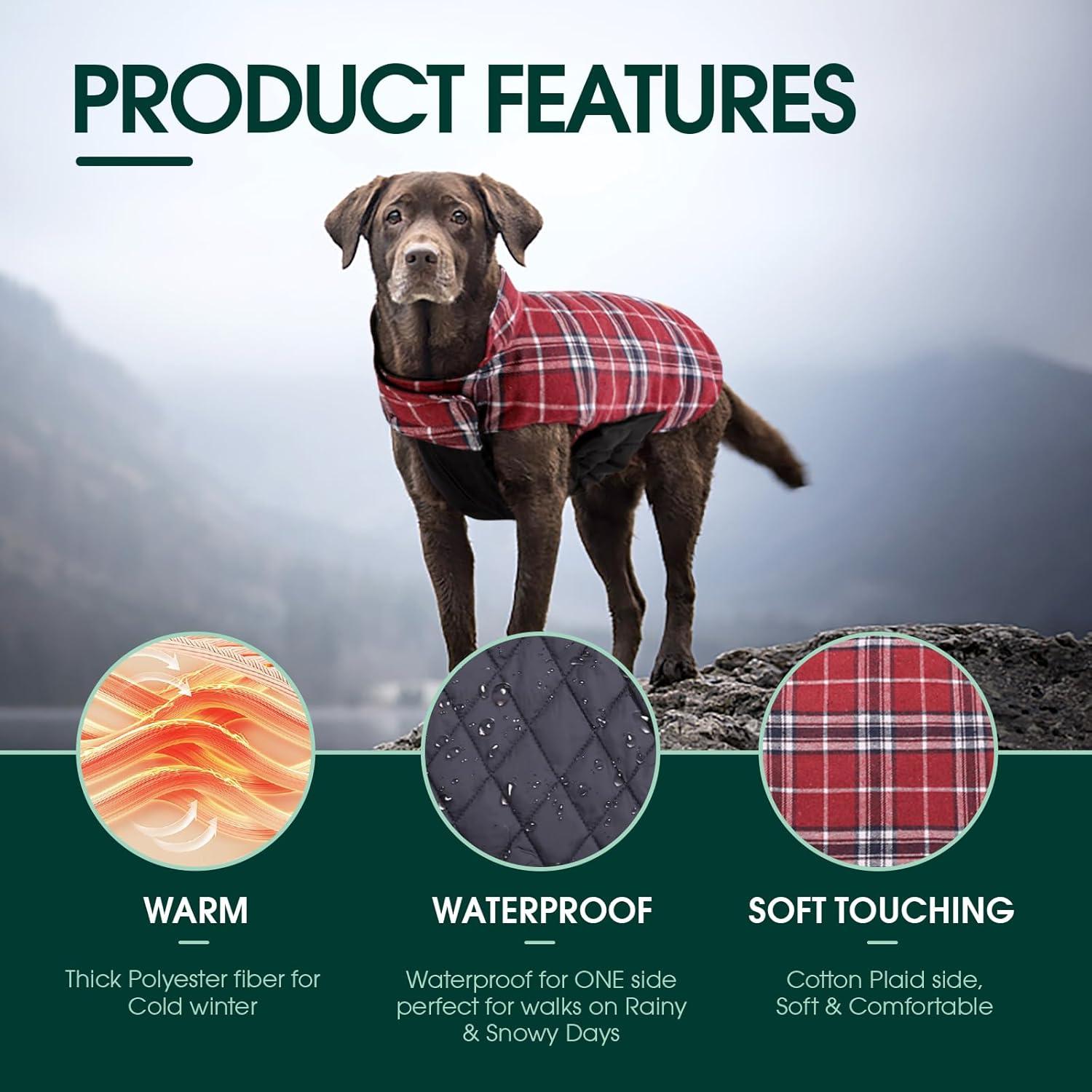 Hundemantel Winter Fleece Wasserdicht Mittelgroß Kariert Rot
