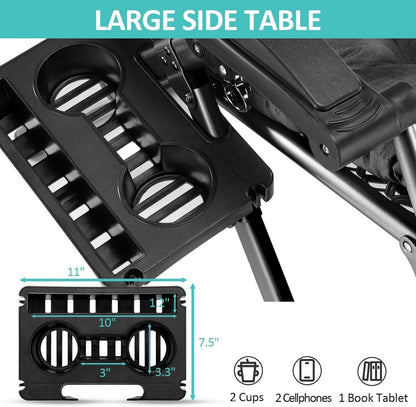 Sonnenliege Klappbar Getränkehalter Polster, Schwarz, 78cm Extra