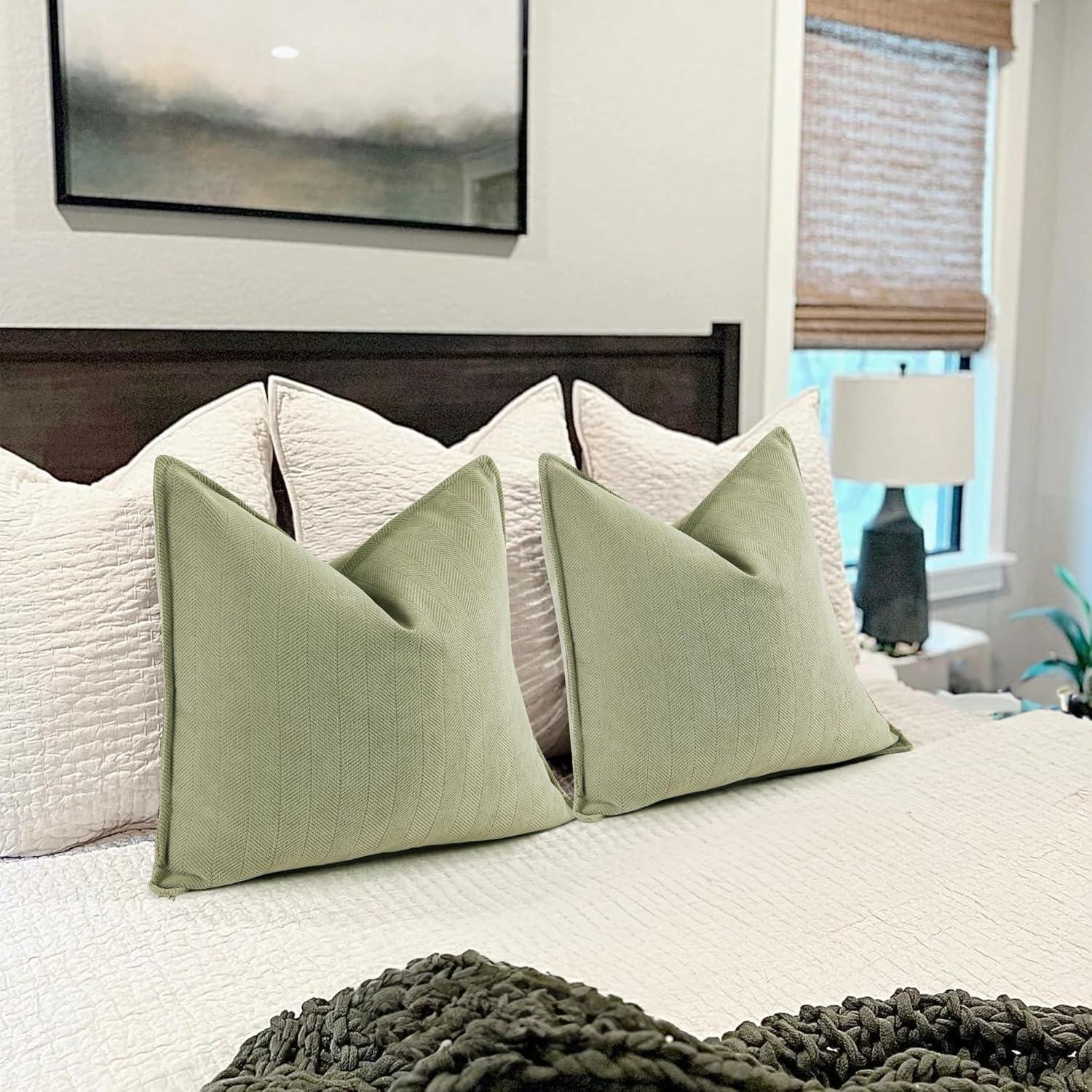 2er Set Chenille Kissenbezug 45x45 Salbei Grün für Couch und Bett