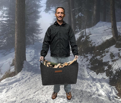 XXL Holzkorb für Kaminholz Brennholzkorb aus dickem Filz 50x32x40 cm