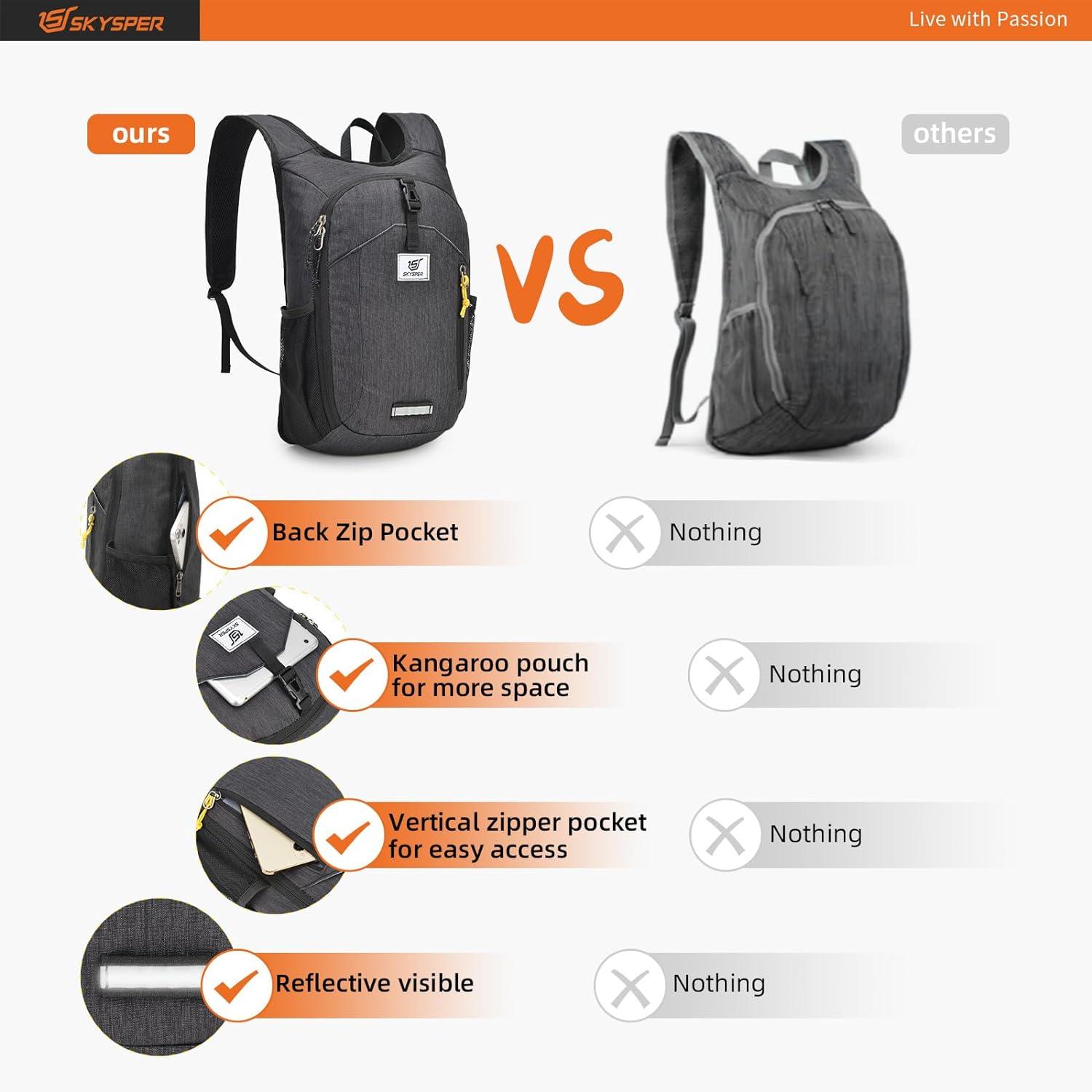 SKYSPER 10L Faltbarer Wander Tagesrucksack Reiserucksack - Schwarz