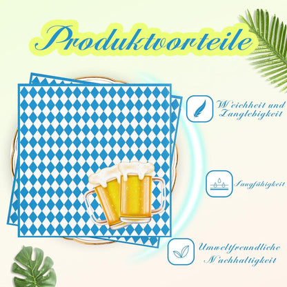 Oktoberfest Servietten - 40Stück Blau Weiß 33X33cm Napkins