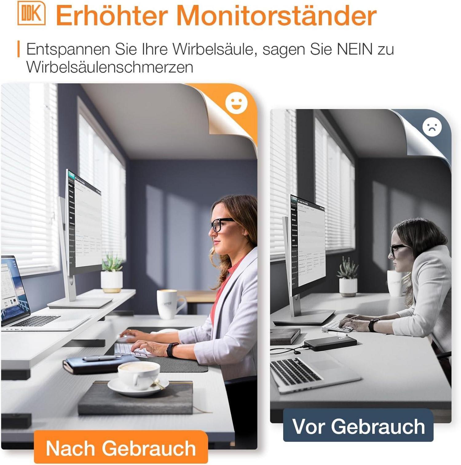 Weißer Schreibtisch mit Schubladen und Monitorständer
