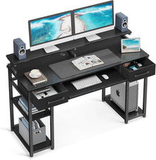 Schreibtisch mit Schubladen und Monitorständer 120x48x90cm Schwarz