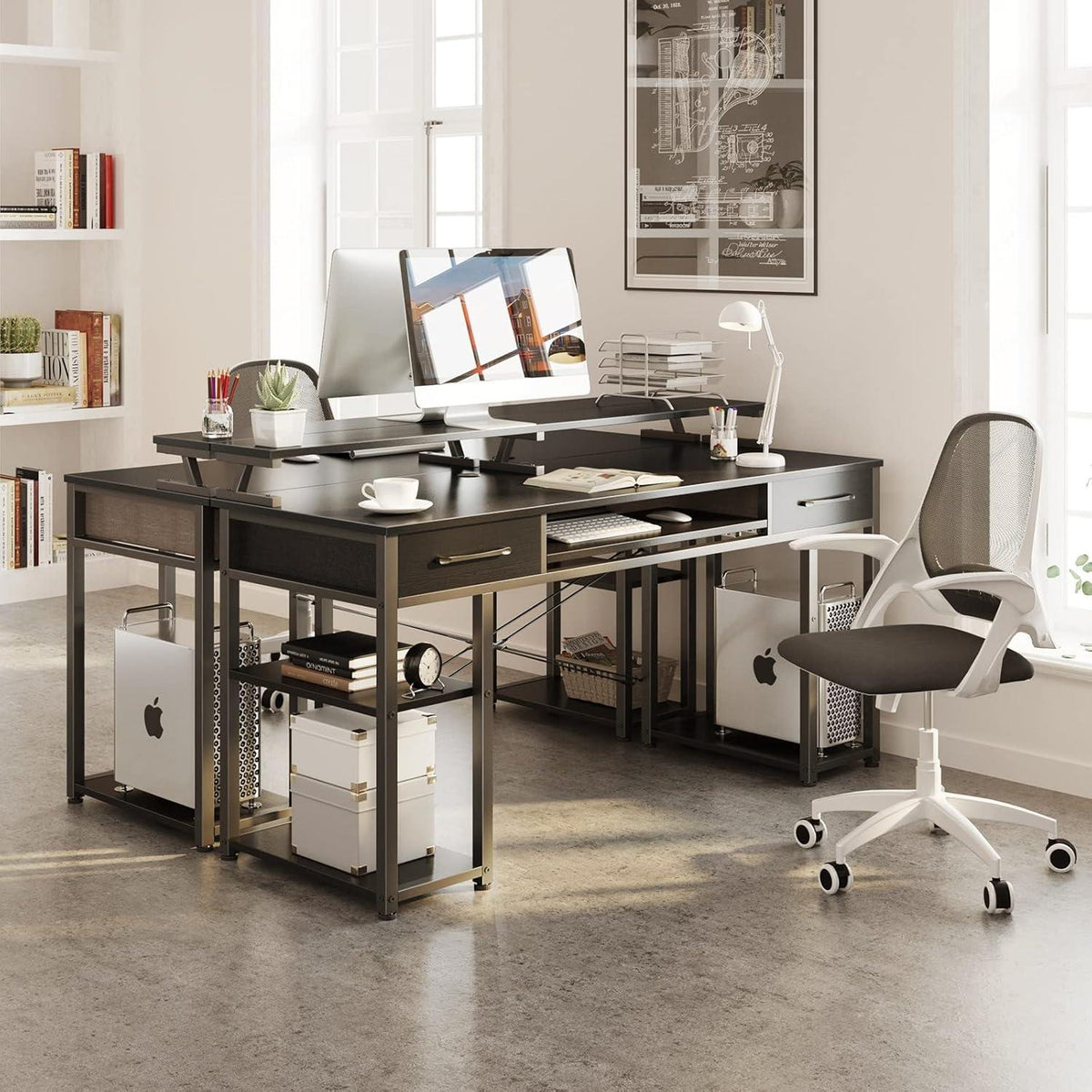 Schreibtisch mit Schubladen und Regal, 120x48x90cm, Schwarz