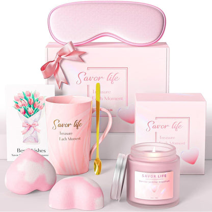 Wellness geschenke für frauen mit Tasse Badebombe Duftkerzen