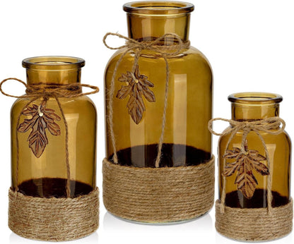 Glasvase Zylindrisch Boho Dekovase Blumenvasen Tischvasen 3er-Set Grau