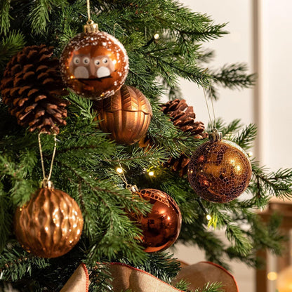 Weihnachtskugeln 12er Set 8cm Bronze Waldland Thema Bruchfest